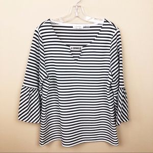 NWOT Calvin Klein / Striped Bell Sleeve V-Neck Top